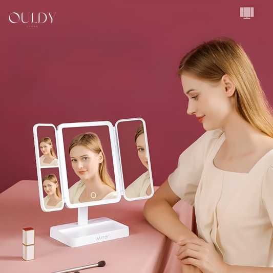 Trifold LED Makeup Mirror